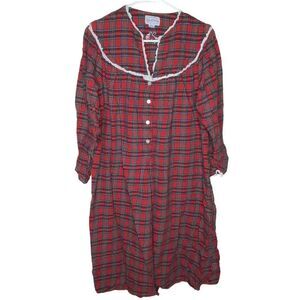 Vintage Lanz of Salzburg Nightgown dressing gown Plaid thick buttons XMas Christ